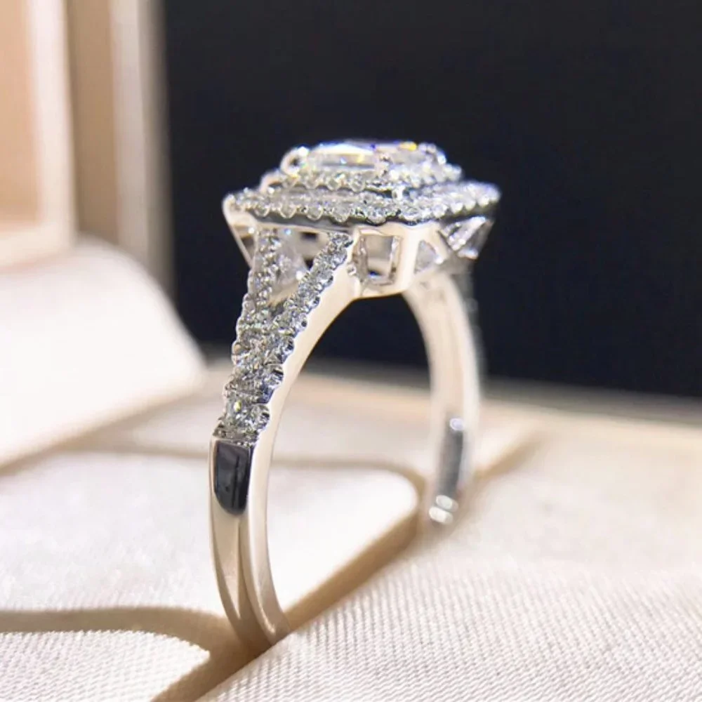 😍PRINCESS CUT 14K WHITE GOLD PURE CZ SQUARE BEAUTIFUL LUXURY WEDDING RING, K904